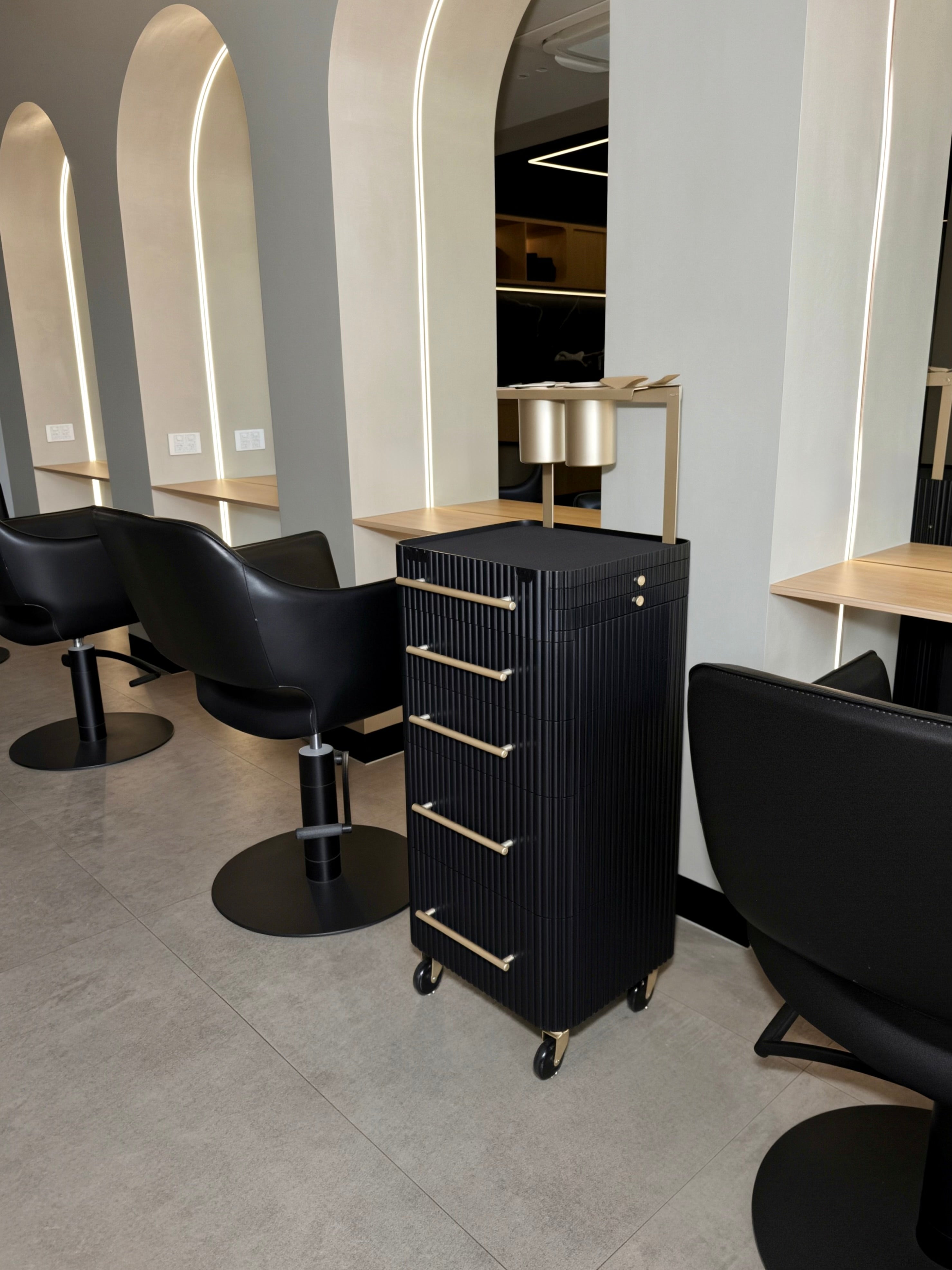 Onyx & Champagne Gold - Pro Stylist Trolley Salon Tools In Salon
