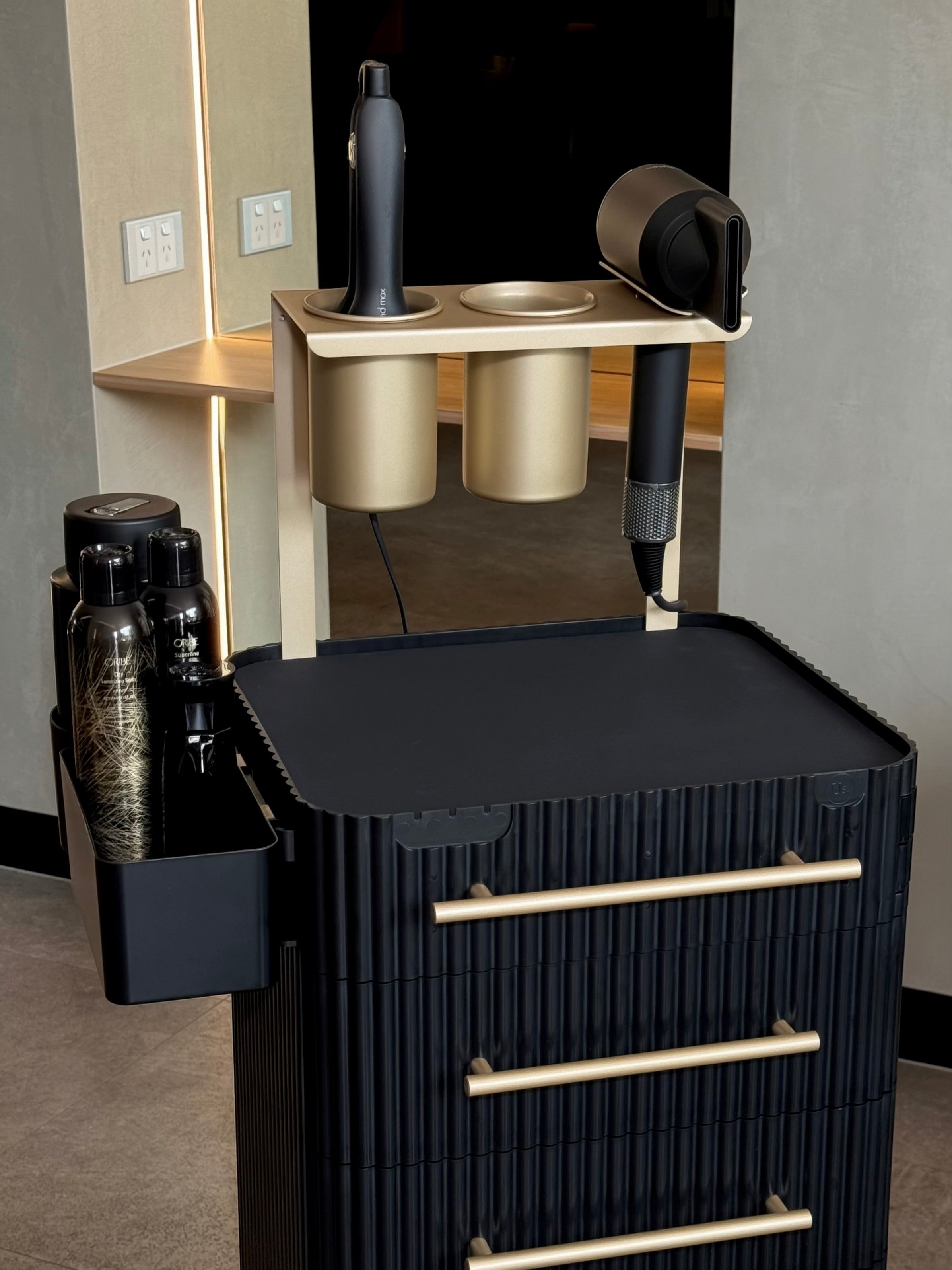 Onyx & Champagne Gold - Pro Stylist Trolley Salon Tools Shelf