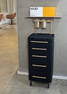 Onyx & Champagne Gold - Pro Stylist Trolley Salon Tools In Salon Against Wall