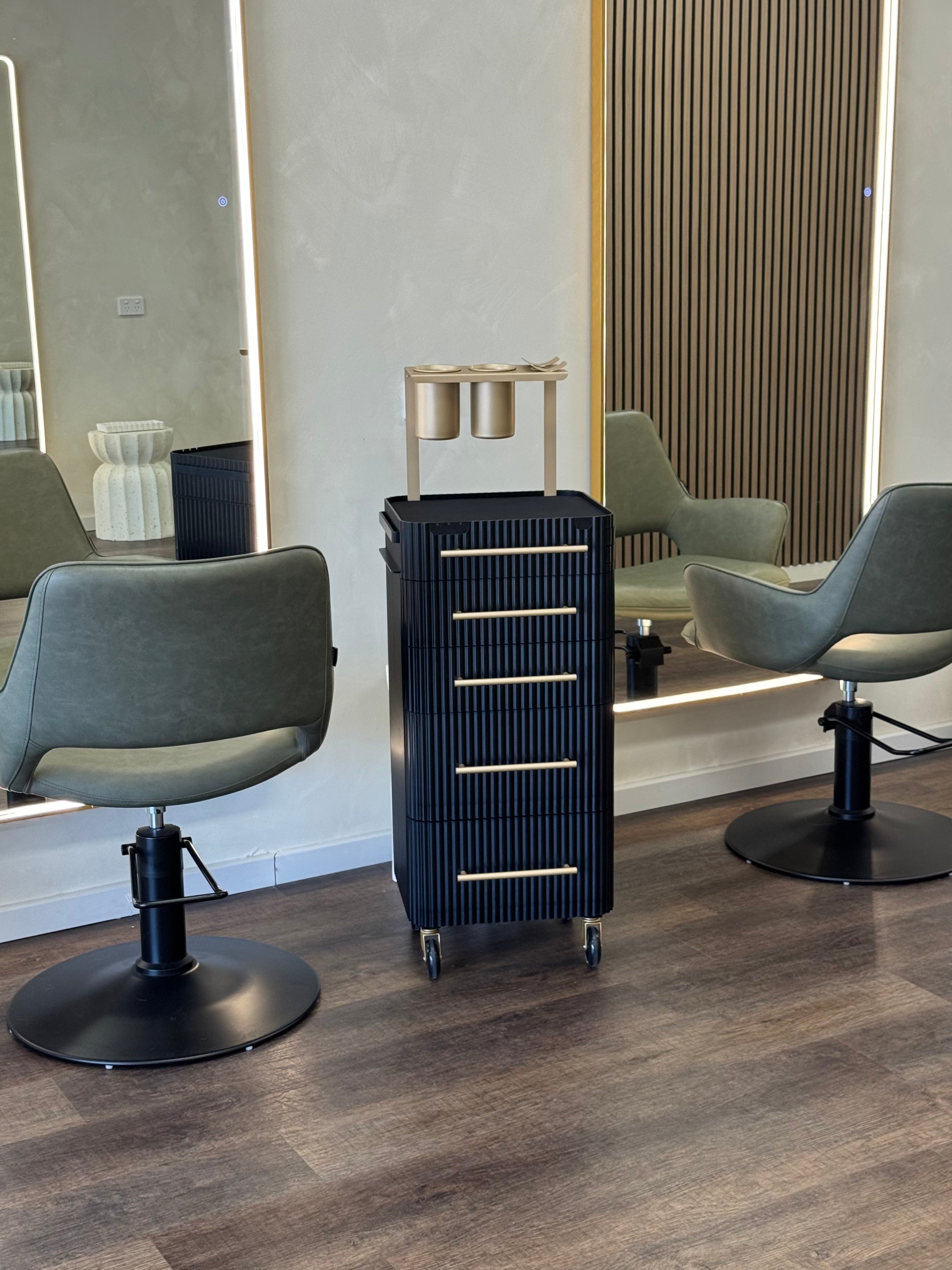 Onyx & Champagne Gold - Pro Stylist Trolley Salon Tools In Salon Install
